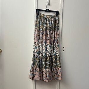 Chic Floral Maxi Skirt - Green and Pink